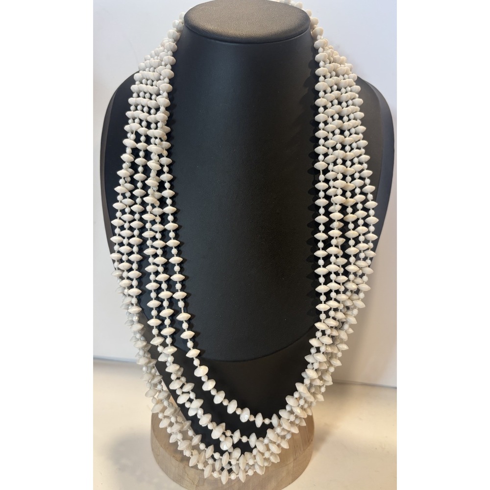Vintage 1960s 1970s 3 Strand White Acrylic Bead Opera Necklace 50"
